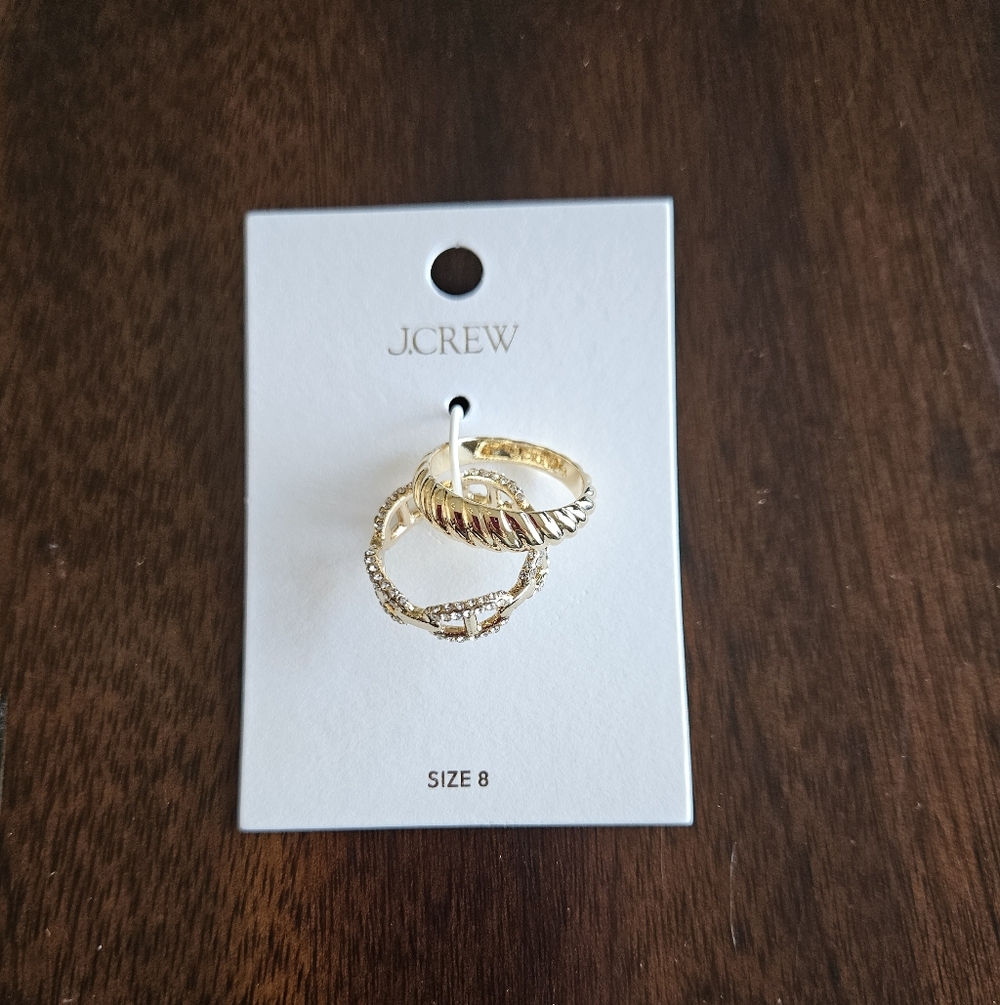 J.Crew Crystal Chain & Textured Band Rings Set, 8, Gold - Picture 2 of 5